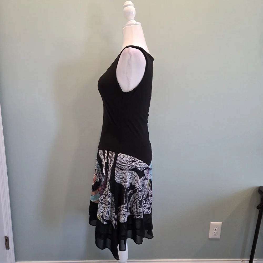 MSK Black With Multi Colored Dress Sleeveless Size Medium Asymmetrical